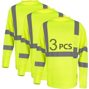 Safety Shirt Long Sleeve High Visibility Reflective Breathable T Shirt for Work Warehouse Construction Class 3 (X-Large)