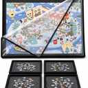 2000 Pieces Puzzle Board with 4 Sorting Trays & Protective Cover, 45.7" x 30.7" Portable Foldable Felt Puzzle Playing Surface - Lightweight Storage & Game Night Organizer
