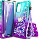Designed for Gabb Phone 3 Pro Case, Glitter Floating Liquid Waterfall Cute Case with Tempered Glass Screen Protector, Ring Holder/Wrist Strap (Aqua/Purple)