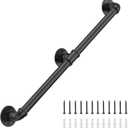 6FT Industrial Stair Railing Wall Mount Staircase Handrail 1.3 Pipe Hand Rail for Steps Grab Bar Foot Rail Vintage Pipe Railing Black Deck Handrail for Outdoor Indoor Stairs Porch