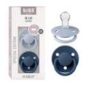BIBS Pacifiers OneSize | 2-Pack Soothers | BPA-Free Symmetrical Nipple | Made in Denmark | Dusty Blue/Steel Blue De Lux Pacifier (One Size | 0-36 Month)