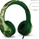 LilGadgets Connect+ Pro Wired Kids Headphones for School with Microphone, Volume Limiting Over-Ear Headset with Cord, SharePort Technology & SoftTouch Padding, Green Digital Camo (Printed)