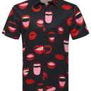 Men's Redlip Print Short Sleeve Hawaiian Shirts Casual Tropical Funny Button Down Shirt (M)