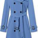 Betusline Women's Double Breasted Waterproof Trench Coat Classic Lapel Overcoat with Belt (Blue, M)