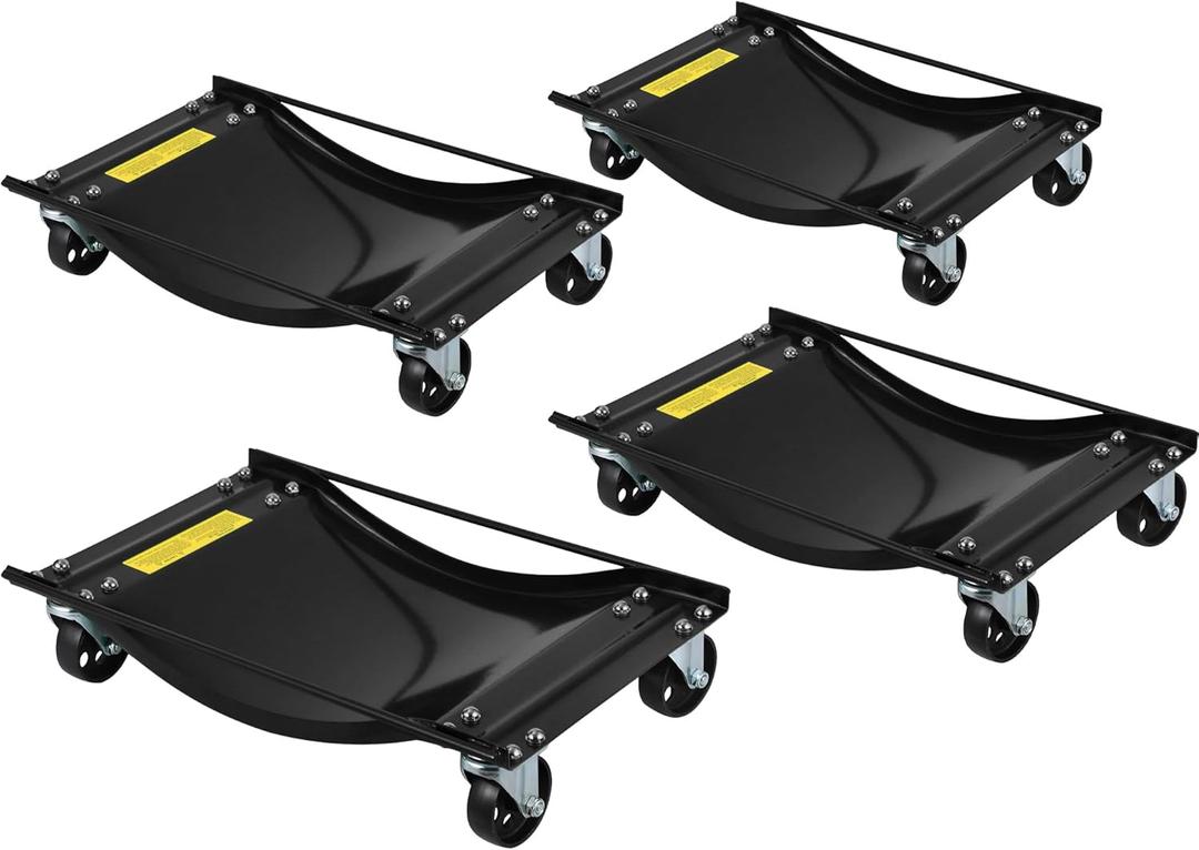 Wheel Dolly Jack Set of 4, 1500LBS Capacity Mechanical Car Wheel Dolly with Steel Twin Rollers, Heavy Duty Rollers with Foot Pedal for Tire Auto Repair Moving (Black)