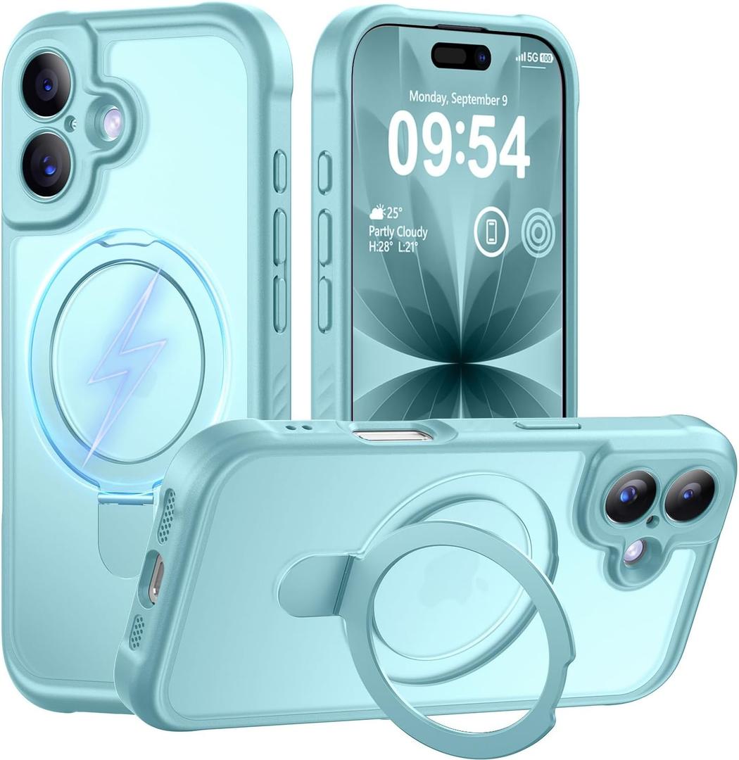 MOCCA Design for iPhone 17 Case, Compatible with Magsafe [Premium Invisible Magnetic Ring Stand] [Military Drop Protection] Full Camera Guard Translucent Matte Slim Phone Cover 6.3",Blue