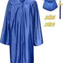 MyGradDay Shiny Kindergarten & Preschool Graduation Gown Cap Tassel 2026 & 2025 Charm (Size: 21"(3'0"-3'2"）Blue)