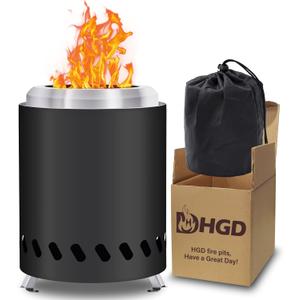 HGD Small Tabletop Fire Pit, Smokeless Table Top Firepit Outdoor, Portable Mini Stove with Carry Bag for Camping Backyard Patio Garden Picnic, Fueled by Pellets or Wood, Stainless Steel, Black