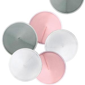 3 x Washable Nursing Pads 6 PCS Reusable Breast Pads for Breastfeeding Soft and Super Absorbent Nipple Pads with Laundry Bag & Travel Storage Bag for Postpartum Essentials - 4.7inch (Contoured Shape, 6PCS)