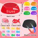 Magnetic Cat Feeding Reminder Tracker Weekly Meal Planner for Cats with Colorful Bowls, Fish Meat & Fish Icons Reusable Fridge Magnet Chart for Pet Feeding Schedule, Cat Food Organizer Sign (EXP 08/07/26)