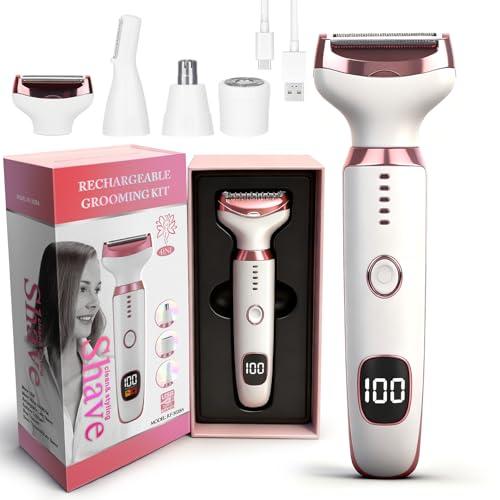 Beanify 2026 Electric Razor for Women Men,4 in 1 Ladies Wet & Dry Body Razors and Facial Hair Remover,Rechargeable LED Display Hair Removal Kit for Nose Face Body Bikini Hair (Multicolor)
