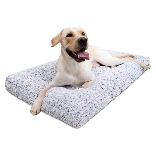 KSIIA Washable Dog Bed Deluxe Plush Dog Crate Beds Comfy Kennel Pad Anti-Slip Pet Sleeping Mat for Large, Jumbo, Medium, Small Dogs Breeds, 21 x 13", Gray