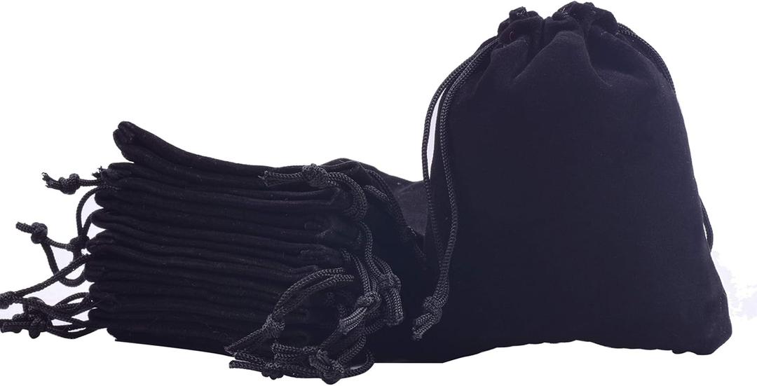 Sansam 50pcs Small Drawstring Velvet Jewelry Pouches, 4.0x4.8 Inch Black Drawstring Velvet Gift Bags,Treat Favor Bags for Wedding, Party, Shower