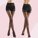 Weziarer 2 Pairs Women's Sheer Tights with Run-Resist,20D Ladies High Waist Support Control Top Pantyhose-Reinforced Toes (Black)