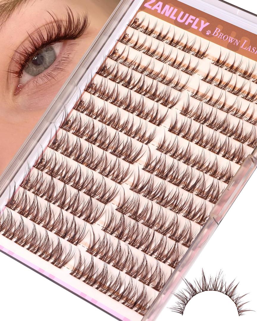 Brown Lash Clusters Manga Eyelash clusters Natural Spiky Lash Extension CD Curly Cluster Eyelash Extensions Dark Brown Individual Lashes by ZANLUFLY