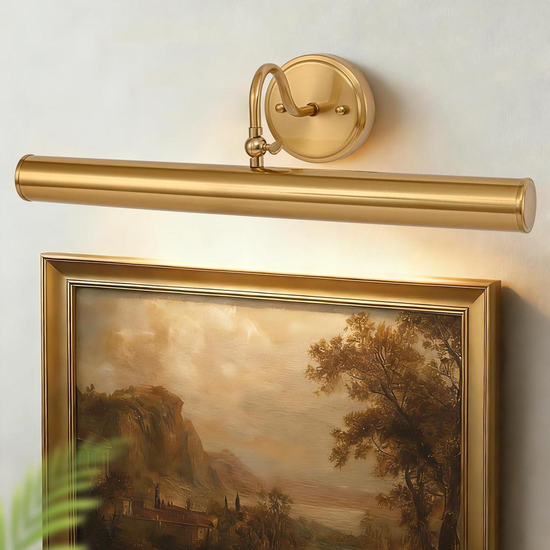 Hardwired Picture Lights for Wall,22 Inch Brass Vintage Picture Sconce,E12 Base,330° Rotatable,3-Light Gallery Art Lighting for Paintings,Artwork,Portrait,Vanity & Mirror Accent (Bulb Not Included)