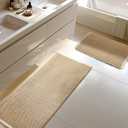 Large Waffle Bath Mat Set, Non Slip Bathroom Mat Set 2 Piece, Ultra Absorbent Bath Mats, Machine Washable Bath Rugs, Brown & White, 20"47" and 16"24"