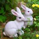 1 Pair Garden Statues Bunny Decor Resin Rabbit Figurine Cute Fairy Garden Decor Outdoor Statues for Patio Yard Porch Balcony Gifts for Women Mom Grandma White (Smill)