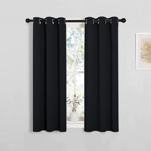 NICETOWN Cafe Blackout Curtains and Drapes for Shack, 2 Panels, 29 inches Wide by 40 inches Long,Black, Solid Thermal Insulated Grommet Blackout Drapery Panels for Window