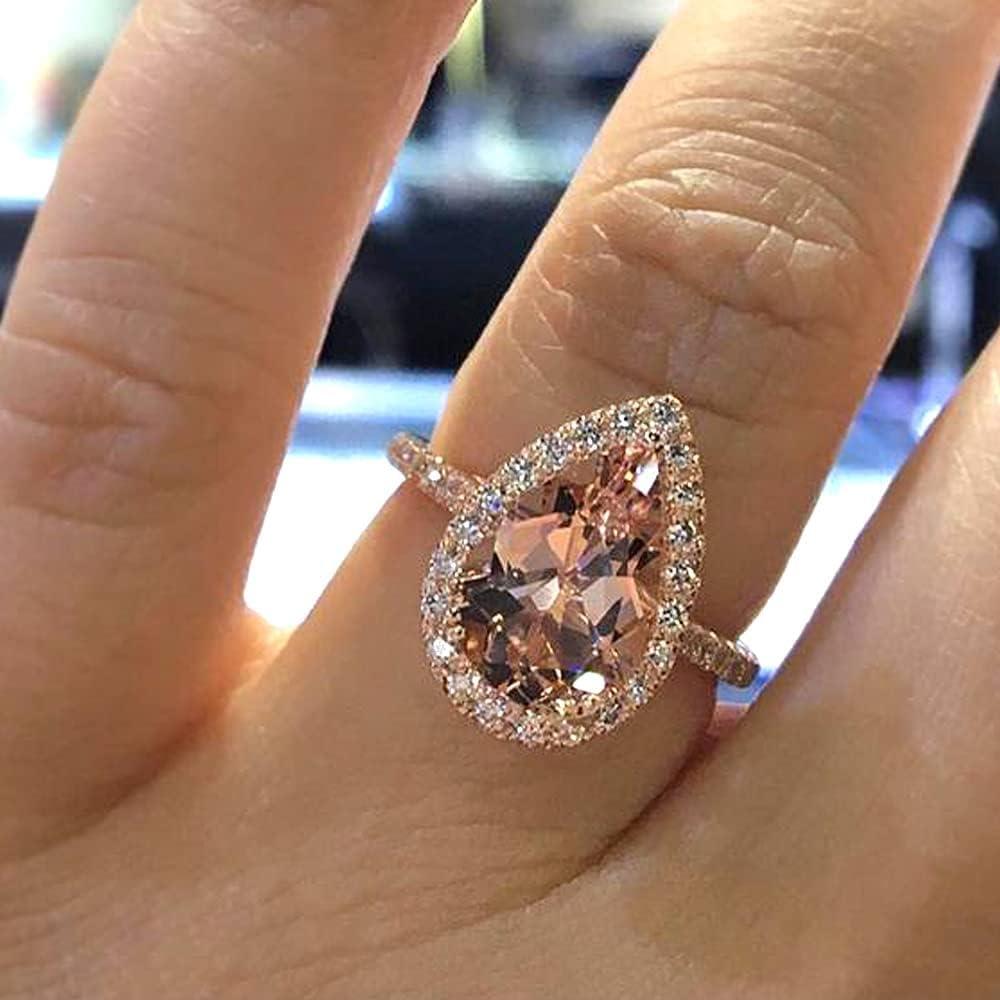 925 Sterling Silver Shiny Full Diamond Ring Classic Champagne Heart-Shaped Cubic Zirconia Rings CZ Diamond Ring Eternity Fashion Band Ring for Women Birthday Present (US Code 8)