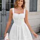 HTZMO Women Summer Casual Square Neck Mini Sundress Corset A Line Flowy Swing Cute Graduation Party Short Dress, M
