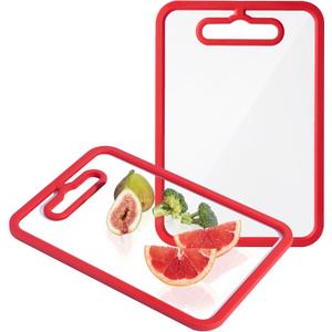 2Pcs Red Glass Cutting Board for Kitchen, Tempered Glass Chopping Board with Non-Slip Edges, Dishwasher Safe Clear Cutting Board Set, Heat & Shatter Resistant, 15"11" & 13"9"