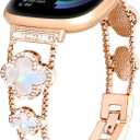 for Metal Bands, Compatible with Fitbit Versa 4/Versa 3/Fitbit Sense 2/Sense Band Smart Watch, Diamond Four Leaf Clover Stainless Watch Strap for Women