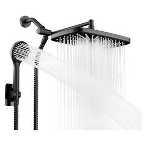 Seacity Wide Rain Shower Head With 5 Modes Handheld Showerheads, High Pressure Showerhead Combo with Extension Arm for Bathroom Accessories, Adjustable Shower Head with AntiClog Nozzles (Black)