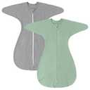 ZIGJOY Shark-Fin Transition Swaddle - 1.0 Tog Baby Sleep Sack Soft Cotton Transitional Swaddle Baby Wearable Blanket with 2-Way Zipper for All Seasons, Green&Grey, 3-6 Months