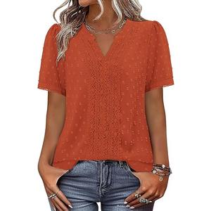 BETTE BOUTIK Women Short Sleeve Boho Tops Summer Dressy Casual Shirts Trendy Western Blouses, Bright Orang 2XL