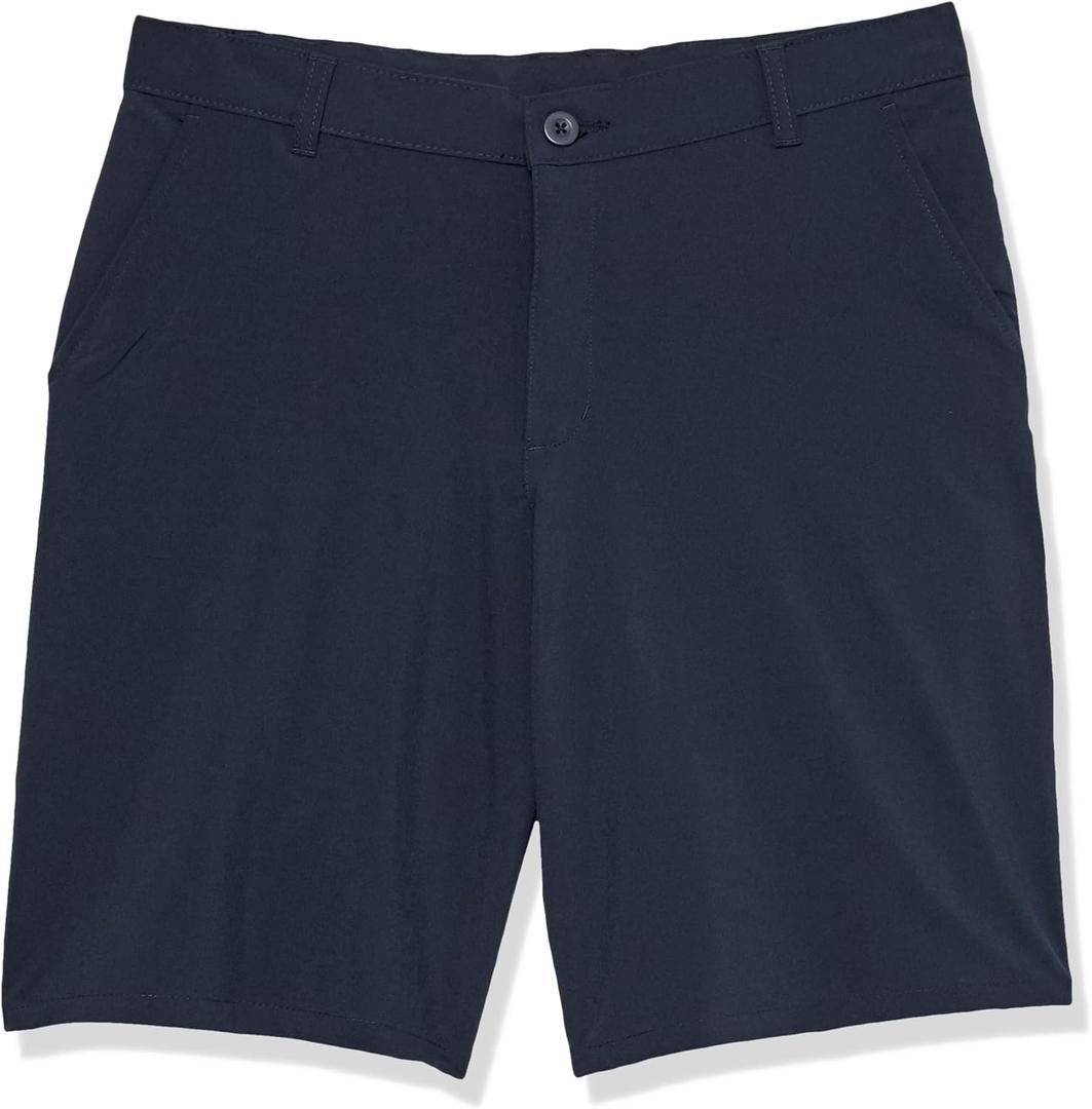 Izod Boys' School Uniform Flat Front Khaki Shorts, Moisture Wicking Performance Fabric, Wrinkle & Fade Resistant