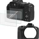 Screen Protector (2+1Pack) Compatible for Canon EOS R50,Tempered Glass Film Anti-Scratch High Definition and Soft Silicone Case for Canon EOSR50 Camera, Black