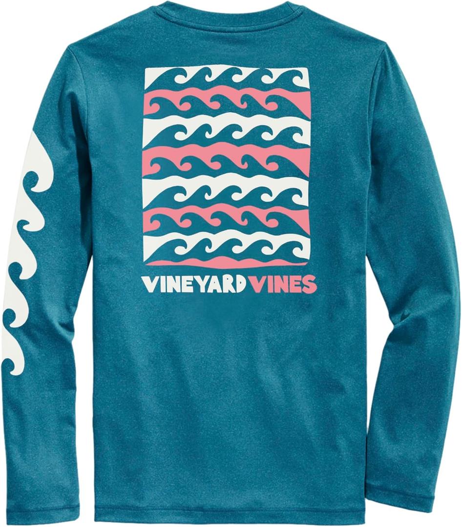 Vineyard Vines Men's Abstract Waves Long-Sleeve Dunes Tee (Mallard Blue Heather)