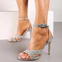 Women's Rhinestone High Heel Sandals Sparkly Stilettos Heeled Ankle Strap Stilettos Round Open Toe Dressy Weddings Sexy Sandals Shoes