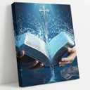 Holy Water Canvas Wall Art Inspirational Bible Book Wall Decor Picture Christian Cross Poster Print Painting for Living Room Bedroom Hallway Church Home Decoration Prepare To Hang, 36"L x 24"W-Canvas