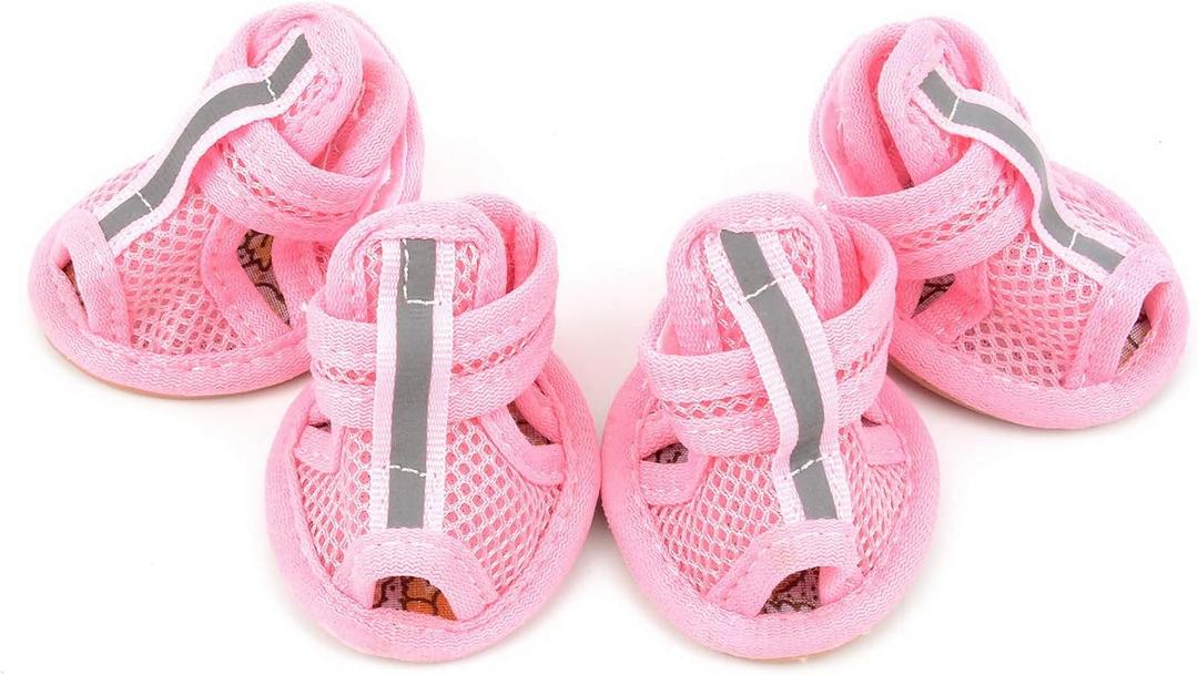 ZUNEA Summer Mesh Breathable Dog Shoes Sandals Non Slip Paw Protectors Reflective Adjustable Girls Female,for Small Pet Dog Cat Puppy Pink 4# (4# (LxW): 2 * 1.57")
