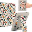 ForeverSong Magnetic Case for Kindle Paperwhite (6.8"/7") - Auto Wake/Sleep Cover with Dual Hand Strap, Card Pocket and Stand Feature, Compatible with Kindle Colorsoft 2024.Flower-01