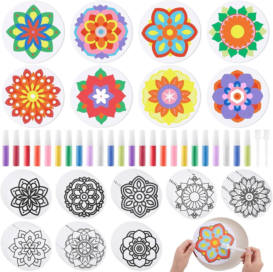 48 Pcs Sand Painting Mandala Coloring Craft Kits Mandala Sand Art Kits Pictures with 24 Sands Options Creative Home Rangoli Diwali Christmas Festival Party Favors Sessions