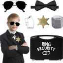 Ring Bearer Security Wedding Gifts Box Set, Include 1Pcs Sunglasses, Acoustic Earpiece Tube, Security Badge, Wedding Ring Box, Bow Tie for Kids
