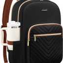 LOVEVOOK Laptop Backpack for Women with Giant Tumbler Holder 17.3 inch,Designer Travel Backpack Laptop Bag College Backpack,Quilted Work Nurse Teacher Backpack Purse Computer Bag Daypack,Black Brown