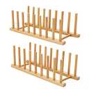HBlife 2pcs Bamboo Dish Plate Bowl Cup Book Pot Lid Cutting Board Drying Rack Stand Drainer Storage Holder Organizer Kitchen Cabinet（Keep Dry）