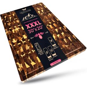 30" x 20" Acacia Wood End Grain Cutting Board Extra Large, XXXL Noodle Board Stove Cover, Heavy-Duty Butcher Block, 3XL Meat Chopping Board, Oversized Turkey Carving Board, Charcuterie Board