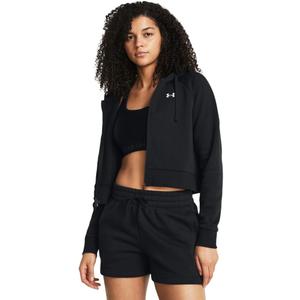 Under Armour womens Rival Fleece Cropped Full Zip (Small, (001) Black / / White) Under Armour womens Rival Fleece Cropped Full Zip (Small, (001) Black / / White)