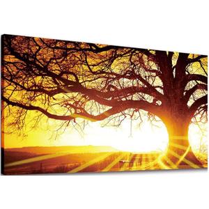 Canvas Wall Art Tree with Sunset Painting Print - Long Canvas Artwork Nature Picture Framed for Living Room Wall Decor 20" x 40"