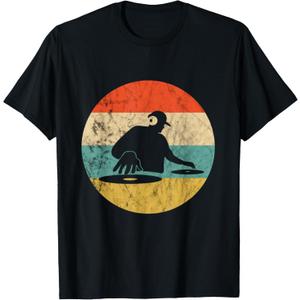 Turntable Beatmaker EDM Techno DJ Disc Retro Vintage Sunset T-Shirt (XL, Black)