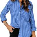siliteelon Womens Button Down Shirts Cotton Striped Dress Shirt Long Sleeve Collared Office Work Blouses Tops (Large)