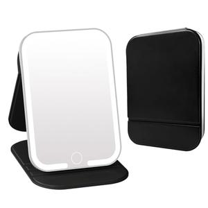 ZHUOTHAN Rechargeable Travel Mirror with Light, LED Makeup Mirror with Lights, Portable Vanity Mirror with 3 Color Lighting, Touch Dimmable Lighted Cosmetic Mirror, Travel Essentials (Black)