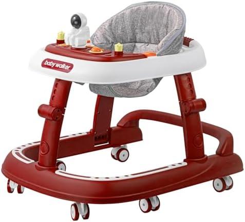 Baby Walker, 3-in-1 Foldable Baby Walker for Baby Boys and Baby Girls, 8-Gear Height Adjustable Baby Walkers with Wheels and Baby Activity Center with Astronaut Toys for Baby 6-24 Months