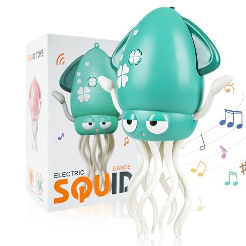 Electric Dancing Octopus Baby Toy, Dancing Squid Crawling Toys,Automatic Evasion Octopus Toy with Led Light and Music, Interactive Entertainment for Baby Sensory Development Birthday Gifts (Green)