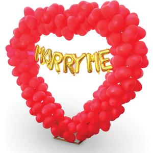 Will You Marry Me Balloon Arch Sign Proposal Decorations Ideas, Heart Shaped Balloon Arch 6.8 x 6.7, 300 Heart Balloons MARRY ME Gold letters, & String, 2 Weights, Balloon Knotter, Pump, Clips